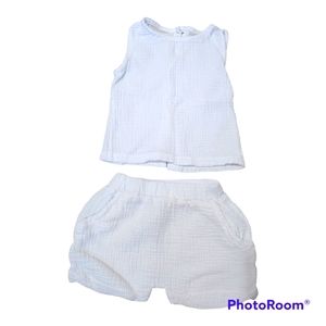White Linen Muslin Button Back Tank and Shorts Set, Baby 9-12 Months